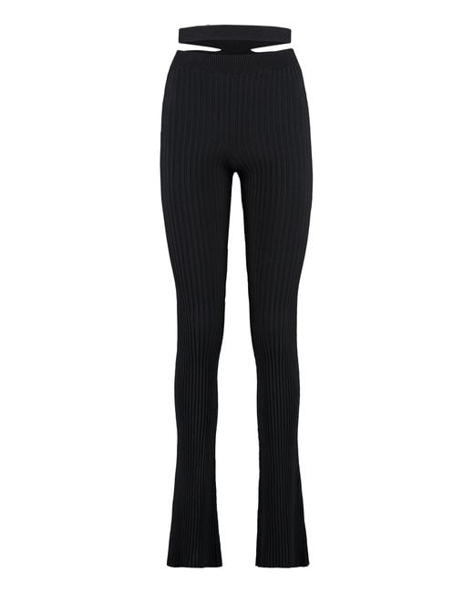 ANDREADAMO Blue Ribbed Knit Flared Trousers Viscose