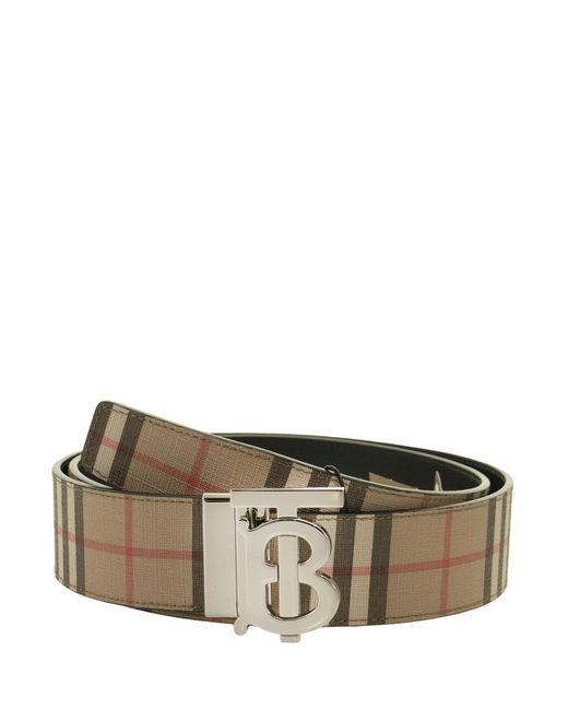 Burberry Leather Tb 40 Plaque Rvs - Reversible Belt With Vintage Check ...