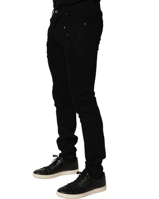 Dolce & Gabbana Black Embellished Cotton Skinny Denim Jeans Elastane Clothing for men
