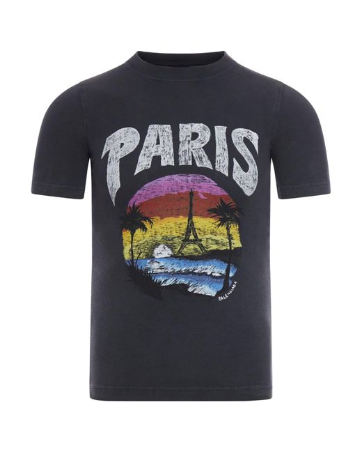 Balenciaga Blue Fitted T-Shirt Paris Tropical Str Jersey Peel for men