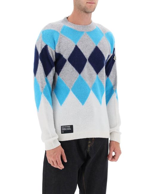 Moncler Genius Blue Wool And Cashmere Argyle Sweater for men