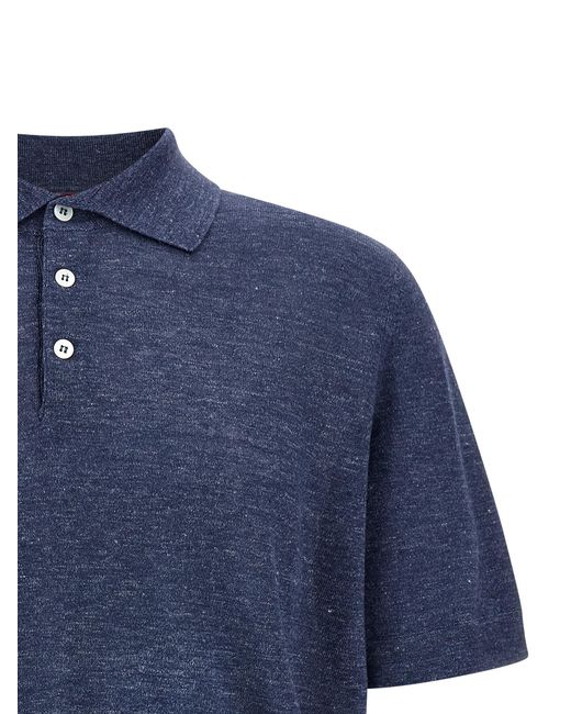 Brunello Cucinelli Blue Linen Polo Shirt for men