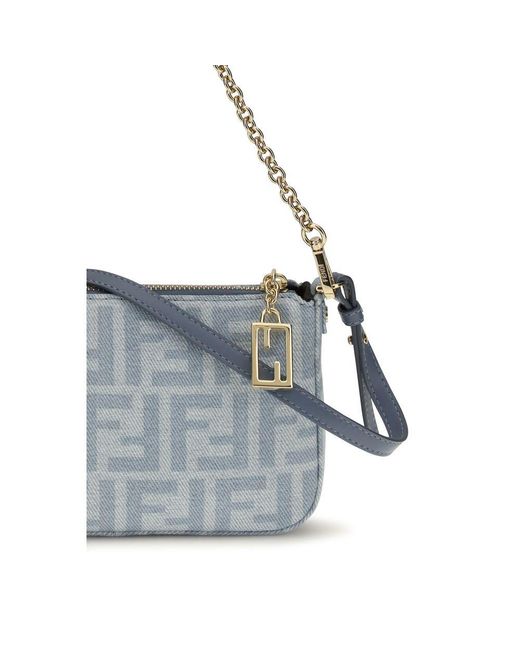 Fendi Gray Cotton Clutch Bag