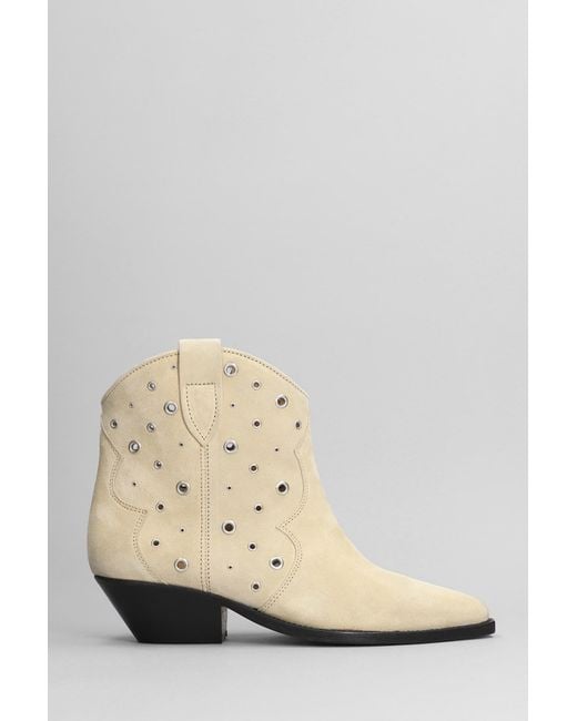 Isabel Marant Natural Dewina Texan Ankle Boots In Beige Suede