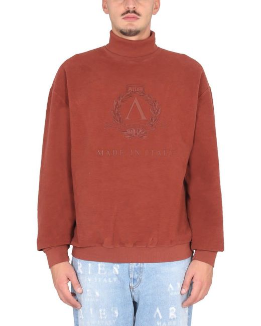 Aries Red Turtleneck Sweatshirt