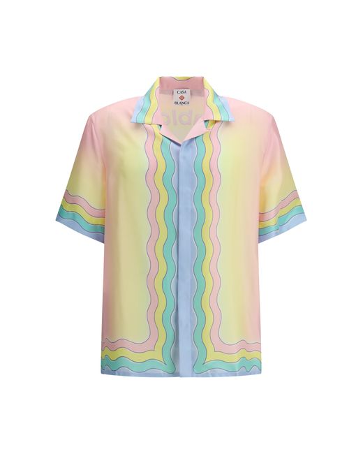 Casablanca Blue All-Over Monogram Jacquard Pattern Polo Shirt Silk for men