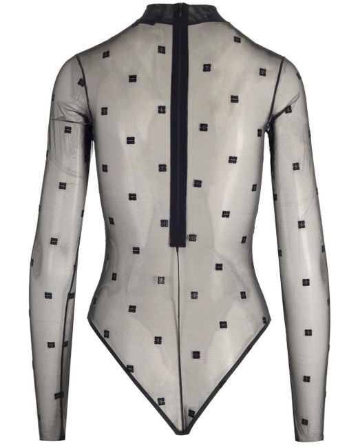 Givenchy Gray Transparent Bodysuit $g Motif
