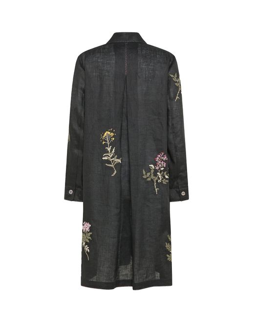 Seventy Black Hand-Embroidered Pure Linen Duster Coat