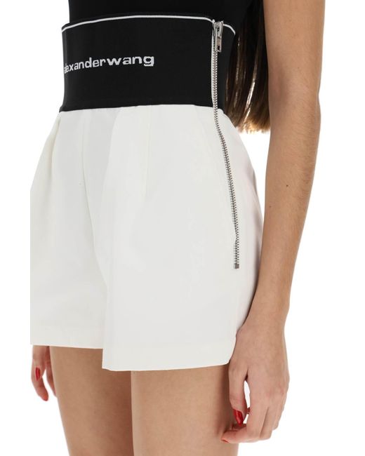 Alexander Wang Black Cotton And Nylon Shorts With Branded Waistband