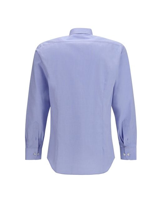 Etro Blue Roma Cotton Shirt With Pegaso Logo for men