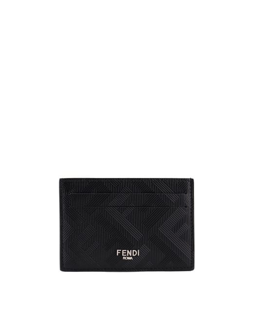 Fendi Black Leather Cardholder With Ff Motif for men
