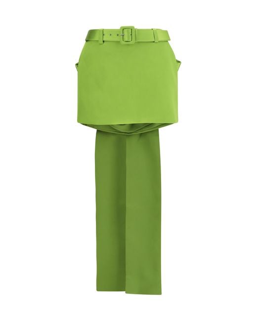 Self-Portrait Green Satin Bow Mini Skirt Polyester