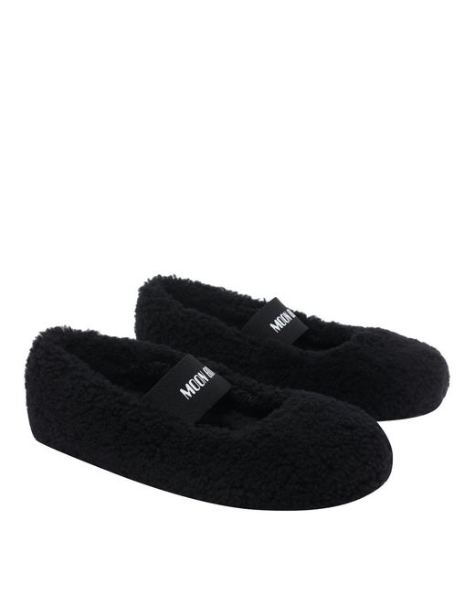Moon Boot Black Flat Shoes Shearling/Rubber Sole