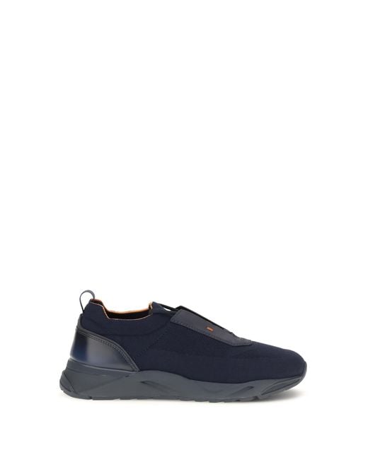 Santoni Blue Stretch Fabric Sneakers Upper: Fabric; Sole: Rubber for men