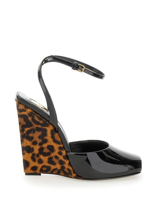 Saint Laurent Metallic Scandale Wedges With Animalier Print