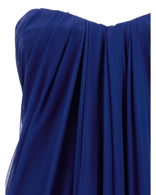 Alexander McQueen Blue Draped Sweetheart-neck Silk Maxi Dress