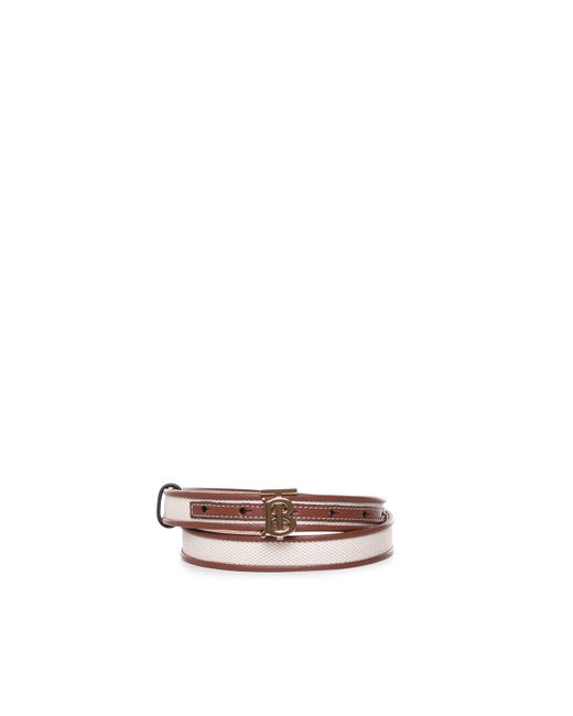 Burberry White Tb Belt In Canvas And Leather
