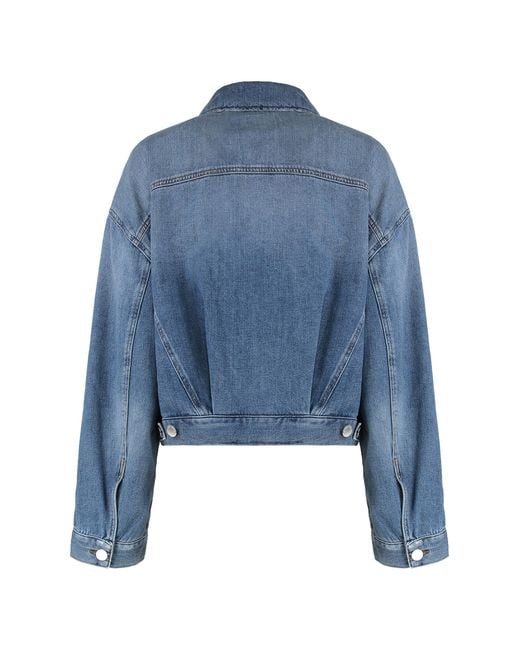 Pinko Blue Denim Jacket Garbone Cotton Leather