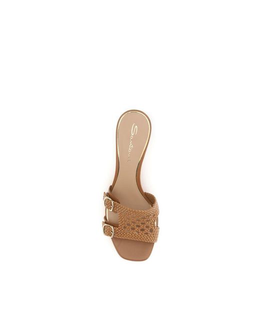 Santoni Brown Beige Calf Leather Bos Taurus Platform Sandals