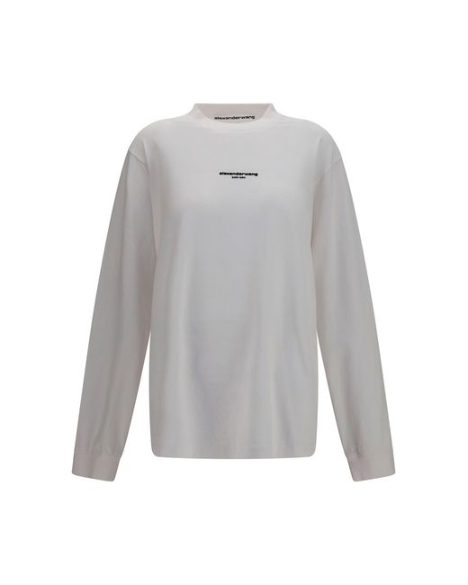 Alexander Wang Gray Long-Sleeve Logo T-Shirt Cotton T-Shirts