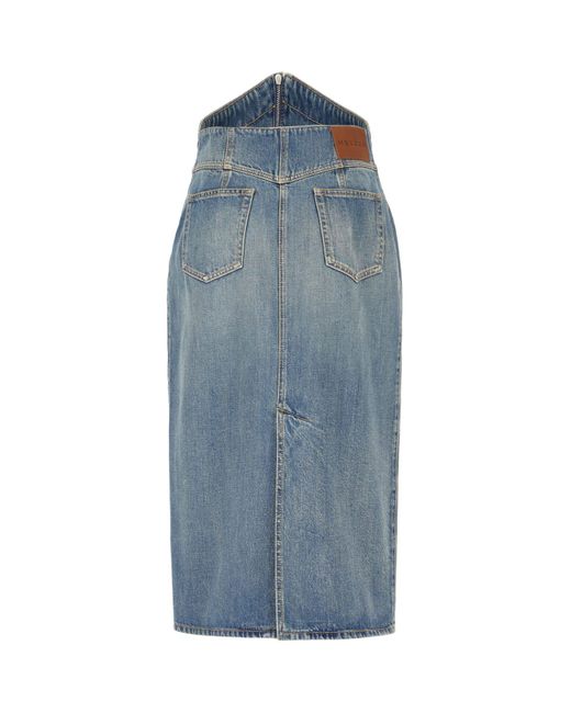 Alexander McQueen Blue Denim Long Skirt