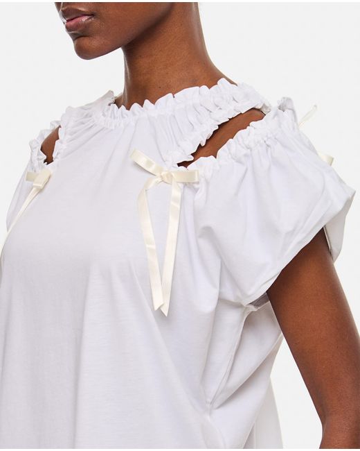 Simone Rocha White Cap Sleeve T-Shirt W/ Shoulder Bite &Amp; Bow