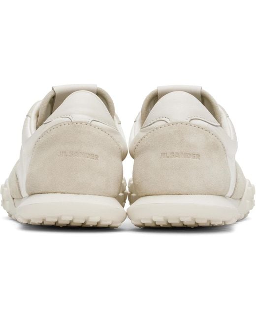 Jil Sander White Low-Top Shiny Nylon/Suede Sneakers for men