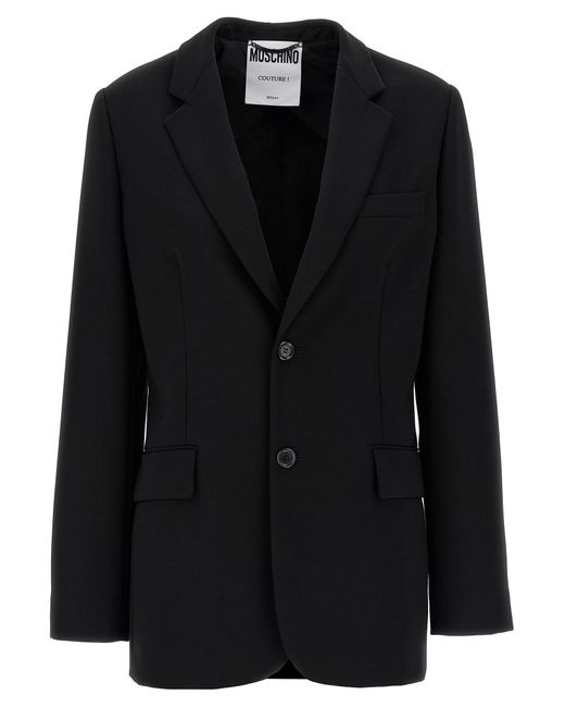 Moschino Black Single-Breasted Blazer With Martingale Detail