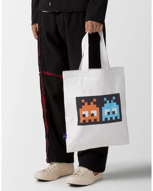 Comme des Garçons White Space Invaders Logo Shopping Bag Tote