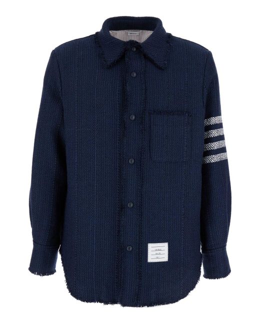 Thom Browne Blue Snap Front Shirt Jacket W/Fray Edge for men