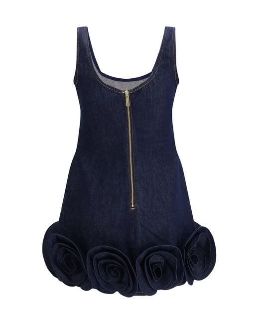 Self-Portrait Blue Denim 3D Flower Mini Dress Cotton