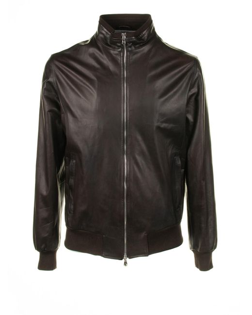 Barba Napoli Black Leather Jacket With Zip for men