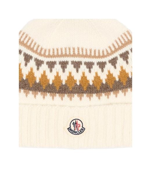 Moncler Natural Knitted Hat Fair Isle Ivory Wool Cashmere Virgin for men