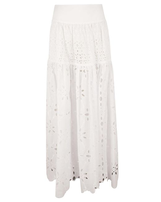 Ermanno Scervino White High-Waist Floral Perforated Skirt