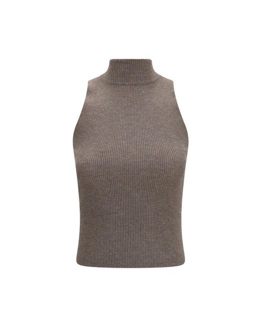 Brunello Cucinelli Gray Brown Cashmere Sleeveles Sweater