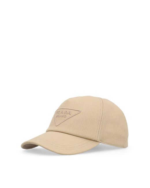 Prada Natural Tonal Triangle Logo Baseball Hat for men