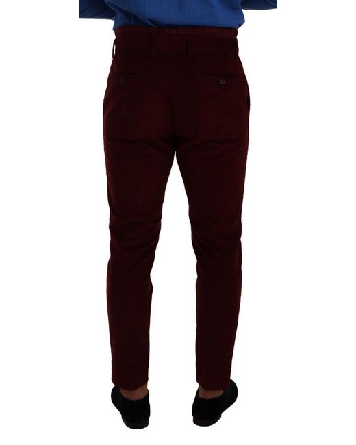 Dolce & Gabbana Multicolor Bordeaux Velvet Formal Trouser Dress Pants for men