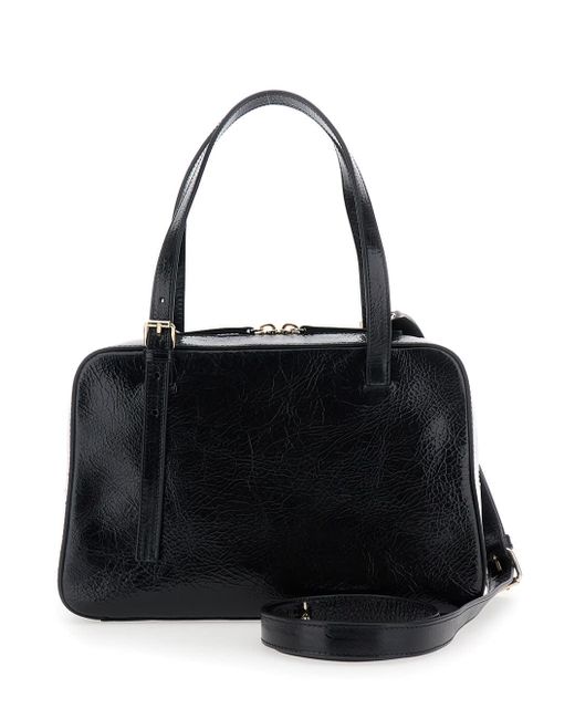 A.P.C. 'virginie' Black Shoulder Bag With Removable Shoulder Strap And Front Logo In Leather Woman