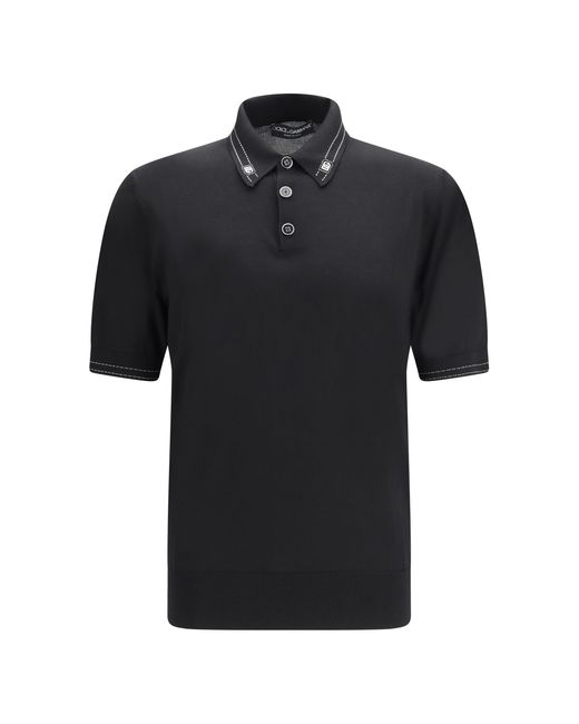 Dolce & Gabbana Black Silk Polo With Collar And Short Sleeves Shirts for men