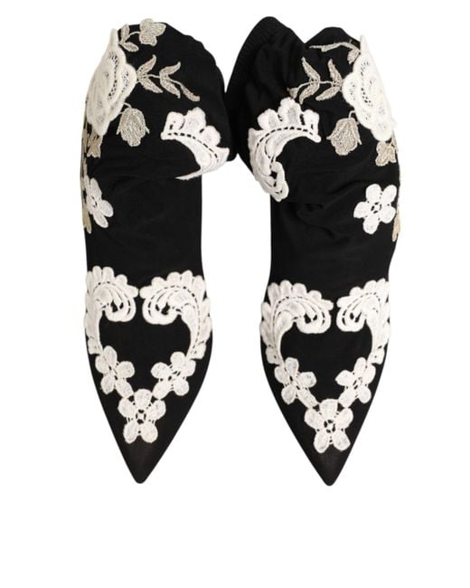 Dolce & Gabbana Black Embroidered Jersey Stiletto Boots Shoes Viscose Elastane