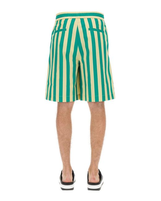 Sunnei Green Striped Pattern Bermuda Shorts for men