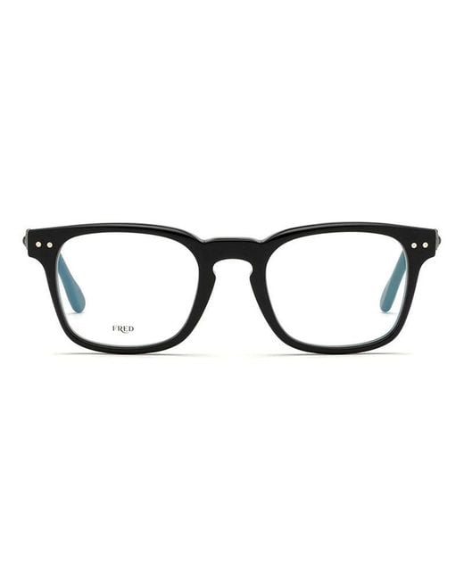 Fred Black Eyeglasses Square Full Rim, Shiny Frame And Clear Light Block Lens Fg50006U001 for men