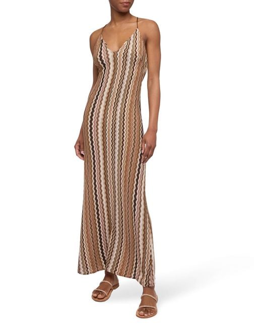 Mc2 Saint Barth Brown Eydis Raschel Knit Chevron Slip Dress