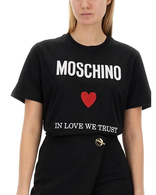 Moschino Black T-Shirt With Logo Cotton T-Shirts