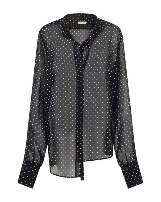 The Mannei Black Silk Shirt Polka Dot