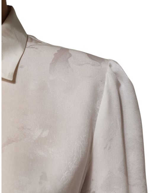 Dolce & Gabbana Natural White Silk Long Sleeves Collared Shirt Top