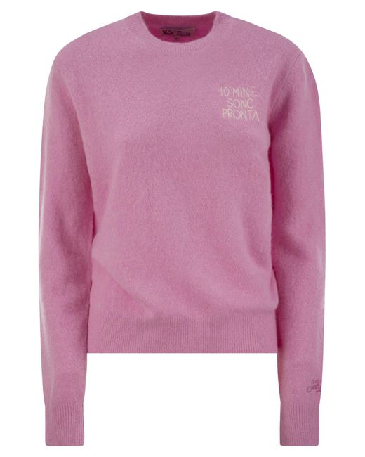 Mc2 Saint Barth Pink Wool And Alpaca Blend Sweater With Embroidery 10 Min E Sono Pronta