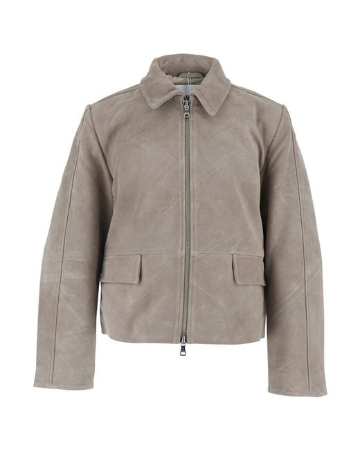 Won Hundred Gray Rockridge Jacket With Classic Collar And Leather Zip Closure For Outerwear for men