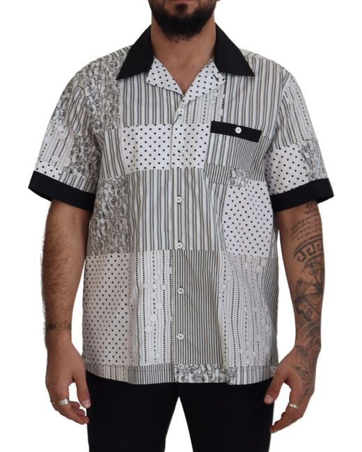 Dolce & Gabbana Gray Patterned Button Down Shirt And Cotton for men