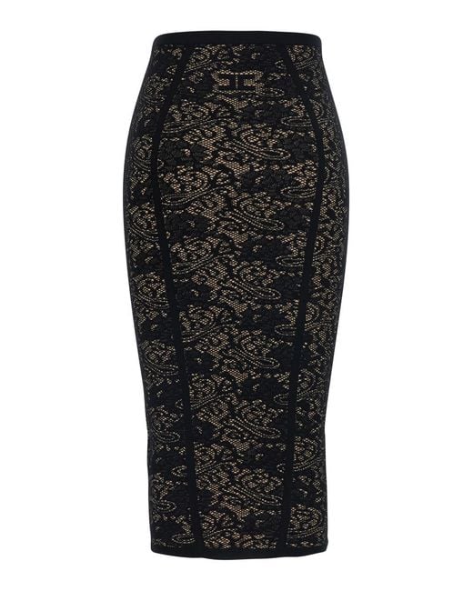 Elisabetta Franchi Black Lace Knit Skirt Viscose